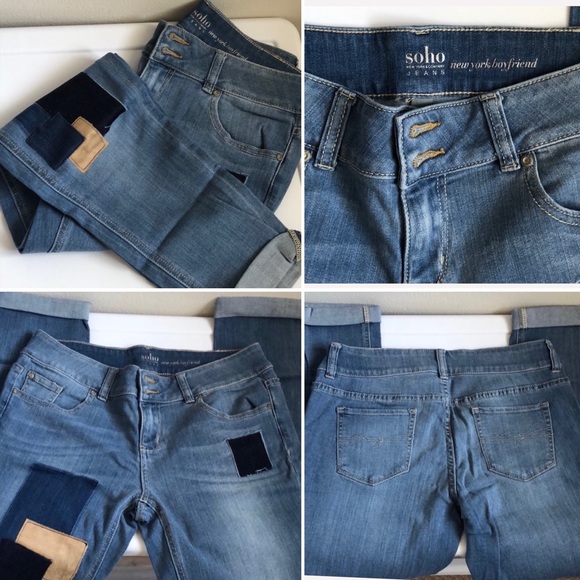 🆕👖 SOHO NY Suede Patchwork Boyfriend Jeans NY&CO - Picture 10 of 13
